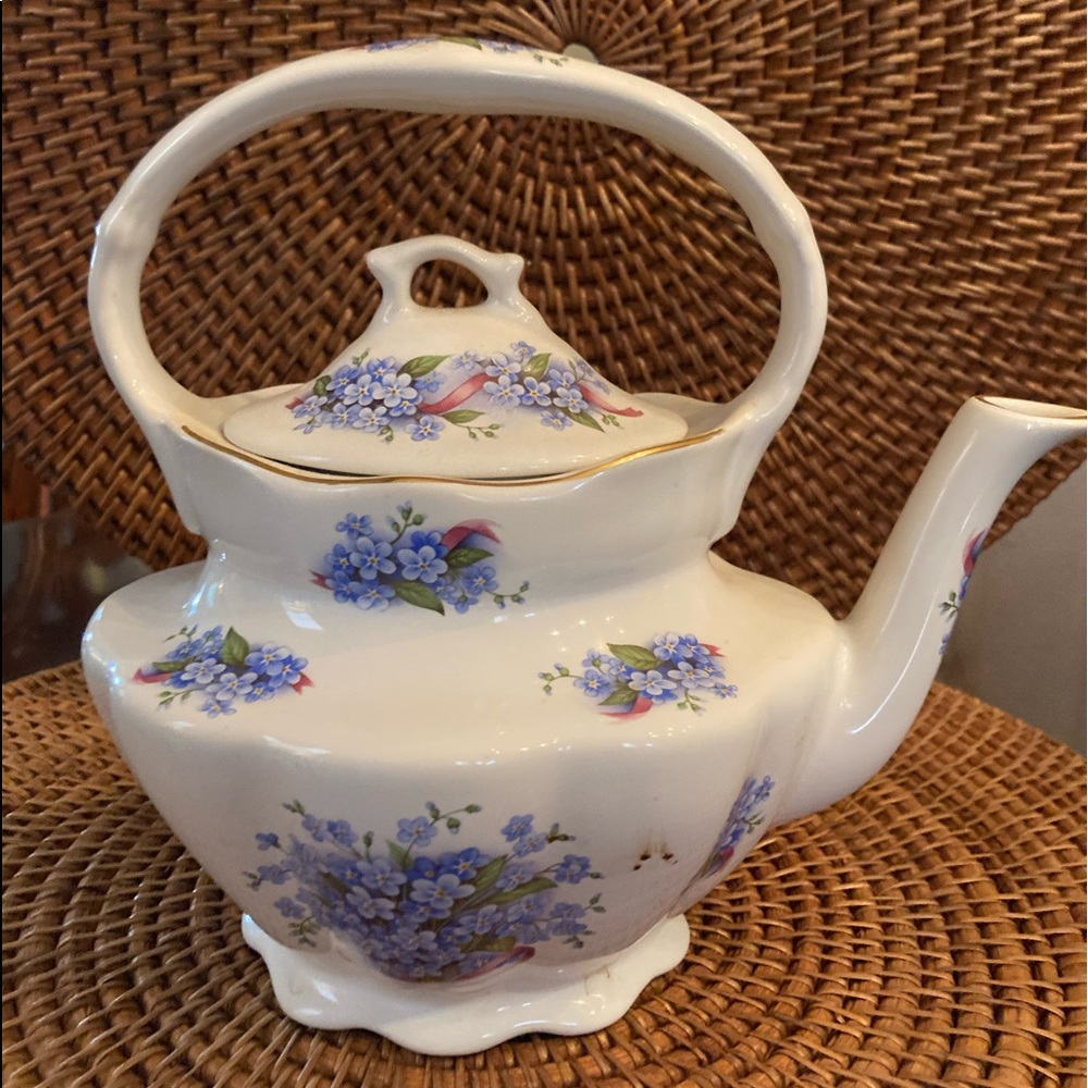 Porcelain Teapot with Blue Forget Me Not Flowers by Crown Heritage of England